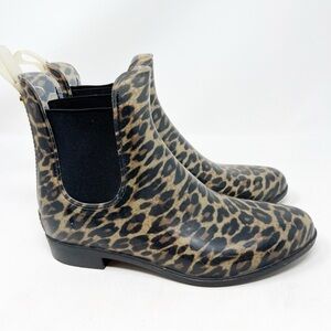 SAM EDELMAN TINSLEY RUBBER LEOPARD RAIN CHELSEA BOOTIES WOMENS SZ 7